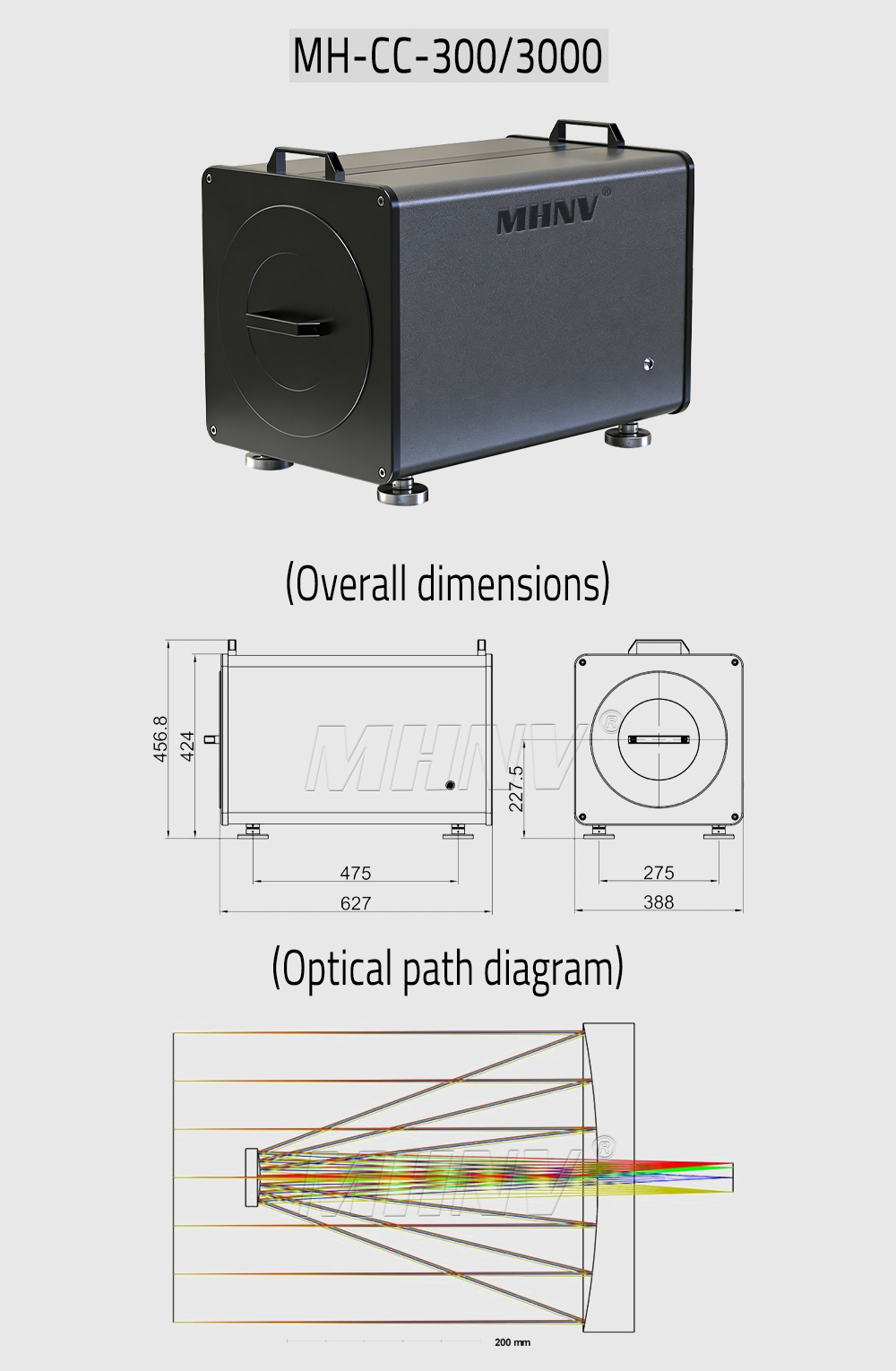 MHNV&reg;️ coaxial Cassegrain collimator is a high-precision optical instrument designed to generate high-quality parallel beams. Based on the traditional Cassegrain telescope design, it features a compact structure, wide spectral range, achromatic performance, and ease of installation and maintenance. It delivers excellent imaging quality and optical efficiency, with the primary and secondary mirrors symmetrically arranged along the same optical axis. This configuration ensures a simple structure and stable optical performance, making it highly suitable for applications requiring precise parallel light.