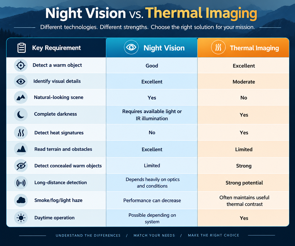 Choosing between night vision and thermal imaging,Optical Imaging Solutions
